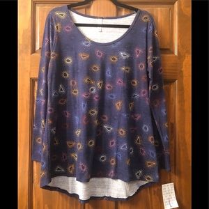 NWT LuLaRoe Lynnae Long Sleeve-Blue w/multi-color